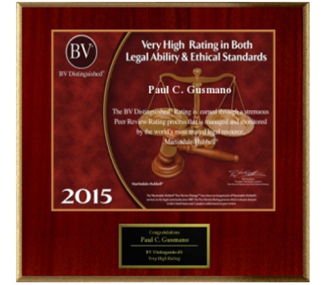 BV Distinguished | Very High Rating In Both Legal Ability & Ethical Standards | Paul C. Gusmano | 2015