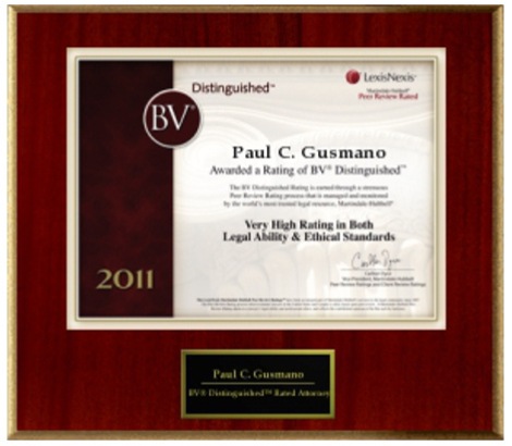 LexisNexis | Martindale-Hubbell | Peer Review Rated | Paul C. Gusmano | Awarded A Rating of BV Distinguished | 2011