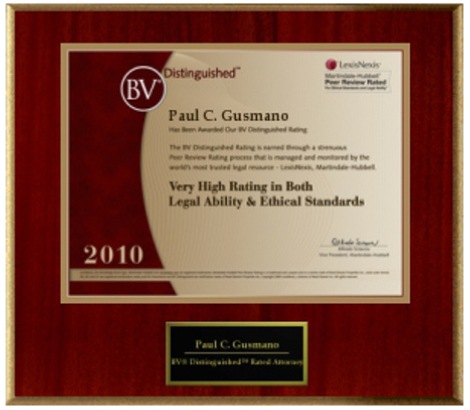 LexisNexis | Martindale-Hubbell | Peer Review Rated | Paul C. Gusmao | Has Been Awarded Our BV Distinguished Rating | 2010